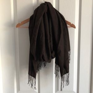 Tissue weight wool and cashmere dark brown scarf